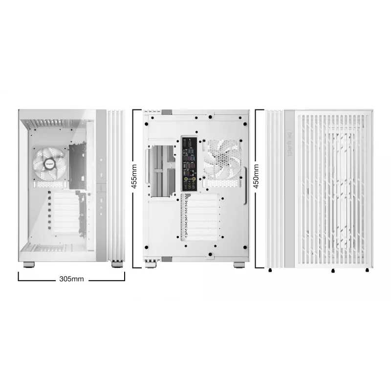 Korpusas be quiet! LIGHT BASE 600 LX White Midi Tower — ATX, šoninis langas, ARGB priekis, USB-C, palaiko 360 mm radiatorių