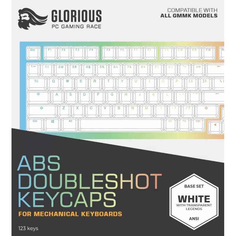 Glorious GMMK ABS Doubleshot V2 USA Base Kit klavišų dangteliai, balti