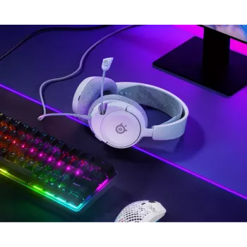 Ausinės STEELSERIES Arctis Nova 1 laidinės 3,5 mm, binauralinės, baltos, 1,2 m laidas, nuimamas, boom mikrofonas