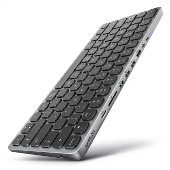 Axagon HMC-KB-US, USB 5Gbps šakotuvas su klaviatūra, HDMI 4K/60Hz, 3x USB-A, SD/mSD, garsas, PD 100, JAV išdėstymas