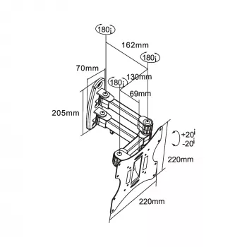 InLine sieninis laikiklis TFT/LED/Plasma 58–107 cm (23–42 col.) pakreipiamas/pasukamas, VESA 100x100–200x200, max 30 kg, juodas