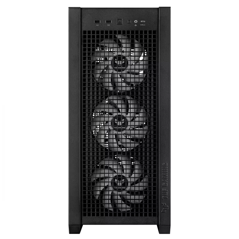 PC korpusas ASUS TUF Gaming GT302 ARGB Midi Tower Juodas — Grūdintas stiklas, 3x140mm priekyje + 1x140mm gale, USB-C