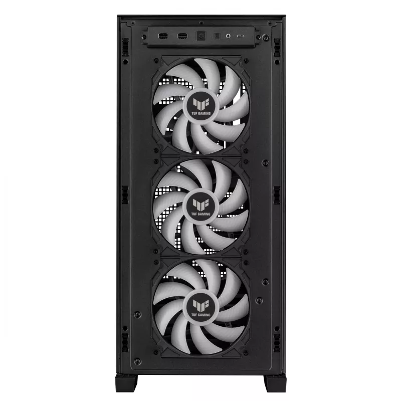PC korpusas ASUS TUF Gaming GT302 ARGB Midi Tower Juodas — Grūdintas stiklas, 3x140mm priekyje + 1x140mm gale, USB-C