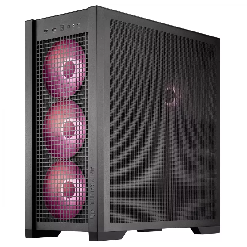PC korpusas ASUS TUF Gaming GT302 ARGB Midi Tower Juodas — Grūdintas stiklas, 3x140mm priekyje + 1x140mm gale, USB-C