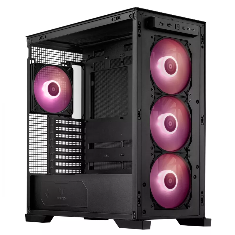 PC korpusas ASUS TUF Gaming GT302 ARGB Midi Tower Juodas — Grūdintas stiklas, 3x140mm priekyje + 1x140mm gale, USB-C