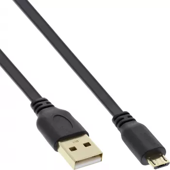 InLine Micro USB 2.0 plokščias laidas USB A / Micro-B, juodas/auksinis, 3 m