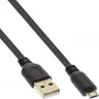 InLine Micro USB 2.0 plokščias laidas USB A / Micro-B, juodas/auksinis, 3 m