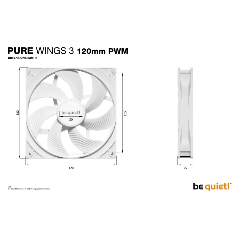 be quiet! Pure Wings 3 120mm PWM ventiliatorius baltas 12 cm 1 vnt.