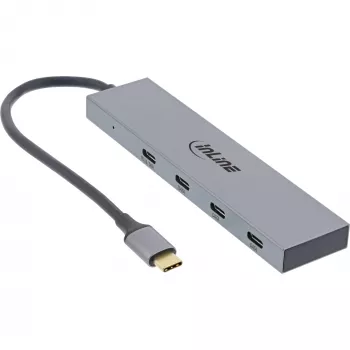 InLine USB 3.2 Gen.2 4 prievadų USB-C šakotuvas (10Gb/s), OTG, aliumininis korpusas