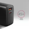Įkroviklis Axagon ACU-PQ45 QC 3.0 4.0 AFC FCP PPS PD 45W Juodas