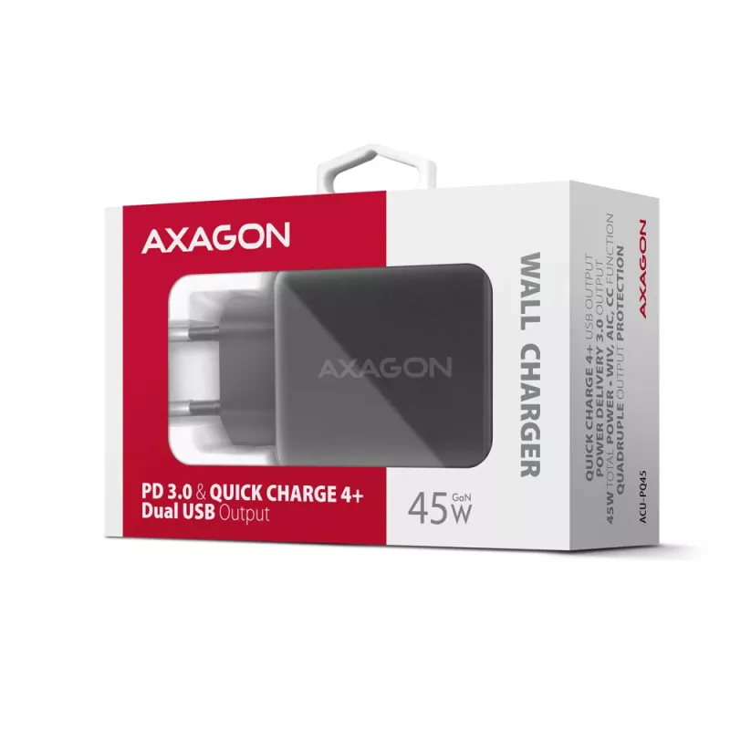 Įkroviklis Axagon ACU-PQ45 QC 3.0 4.0 AFC FCP PPS PD 45W Juodas