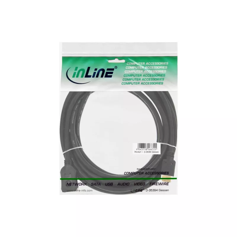 InLine HDMI 1.3 kabelis, High Speed, M/F, juodas, auksuoti kontaktai, 1 m