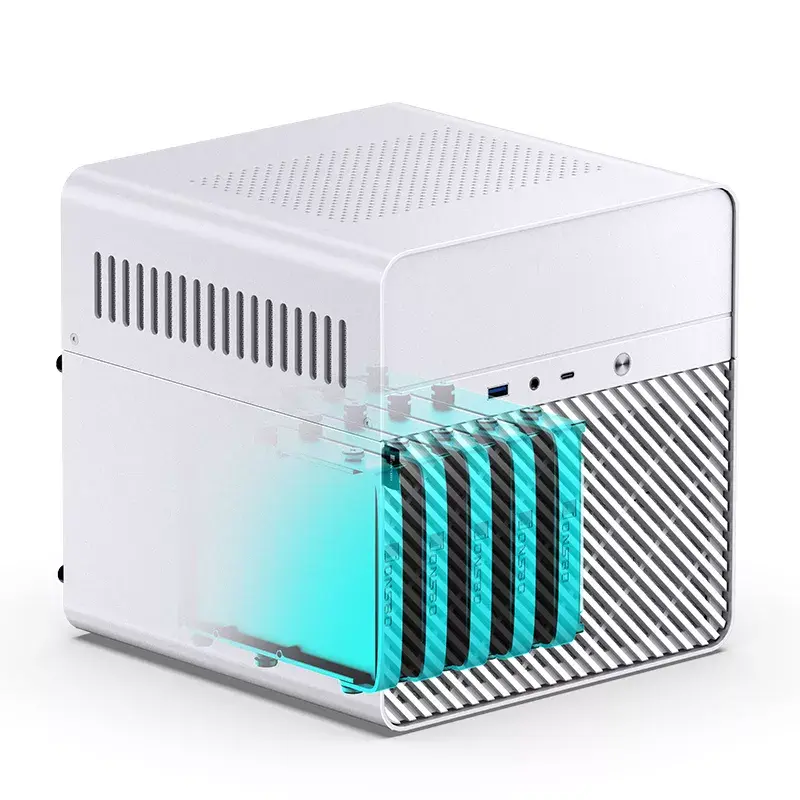 Korpusas Jonsbo N2 Cube White SFX 120mm ventiliatoriai 2.5 3.5 HDD
