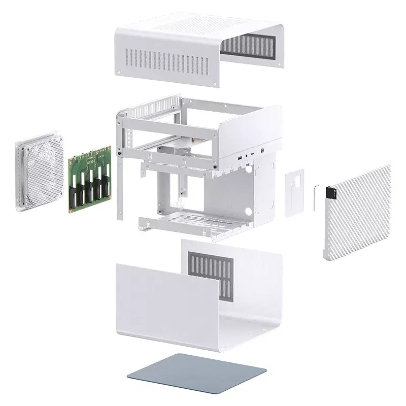 Korpusas Jonsbo N2 Cube White SFX 120mm ventiliatoriai 2.5 3.5 HDD
