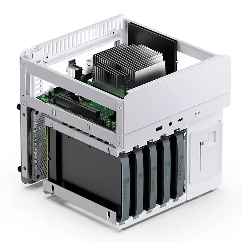 Korpusas Jonsbo N2 Cube White SFX 120mm ventiliatoriai 2.5 3.5 HDD