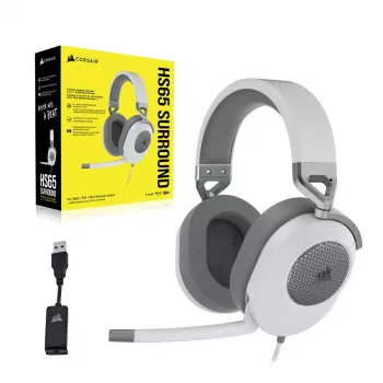 CORSAIR žaidimų ausinės HS65 – 3,5 mm – erdvinis garsas – balta