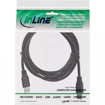 InLine USB 3.2 Gen.1 laidas A tipo vyriškas / A tipo vyriškas, juodas, 0,3 m