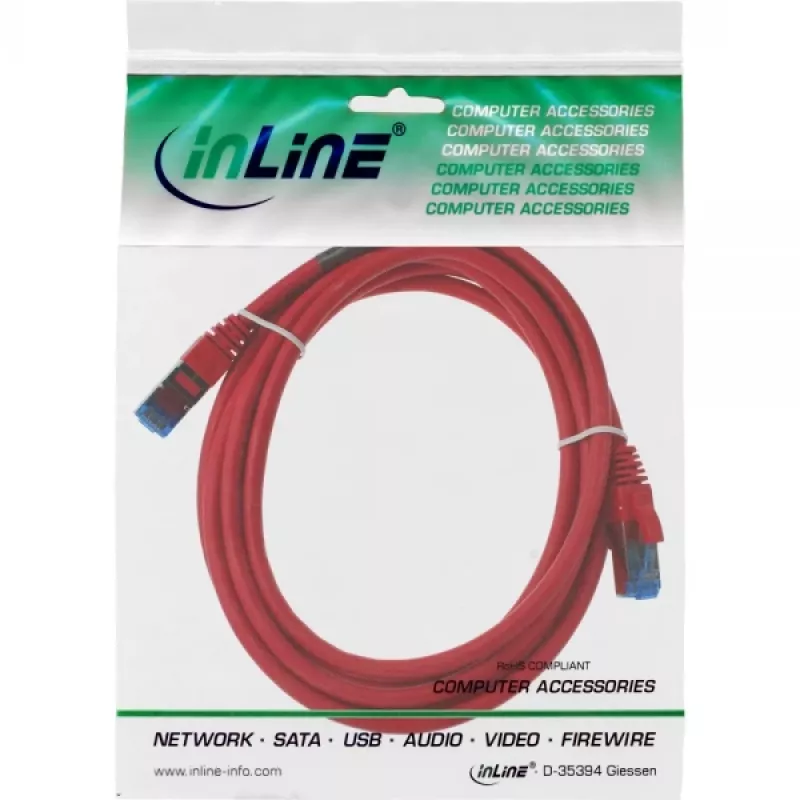 InLine Patch Laidas S/FTP PiMF Cat.6A halogen-free 500MHz raudonas 2m
