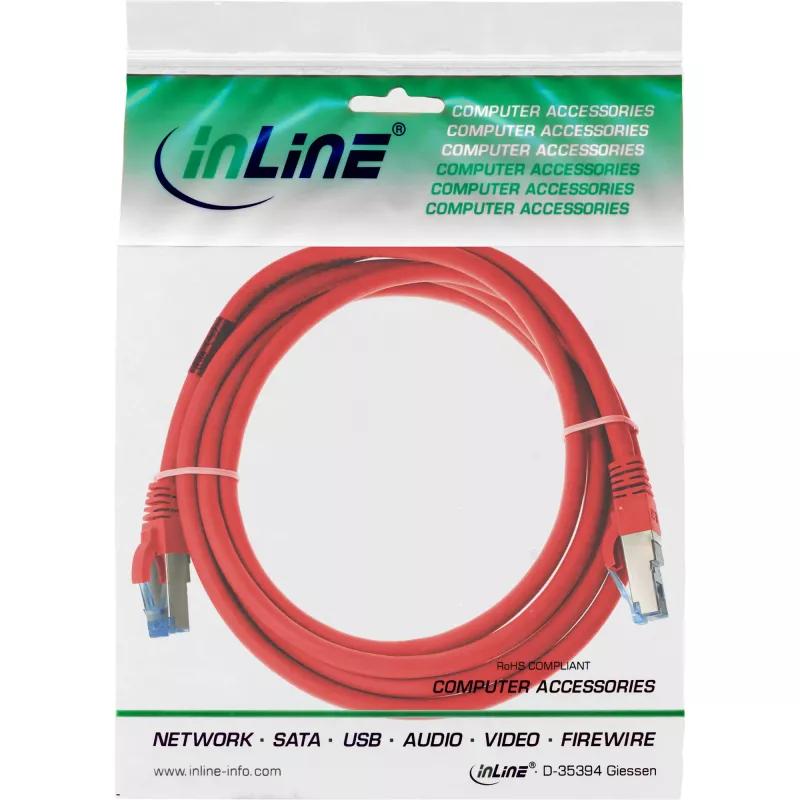 InLine Patch Cable S/FTP PiMF Cat.6A halogen free 500MHz raudonas 3m