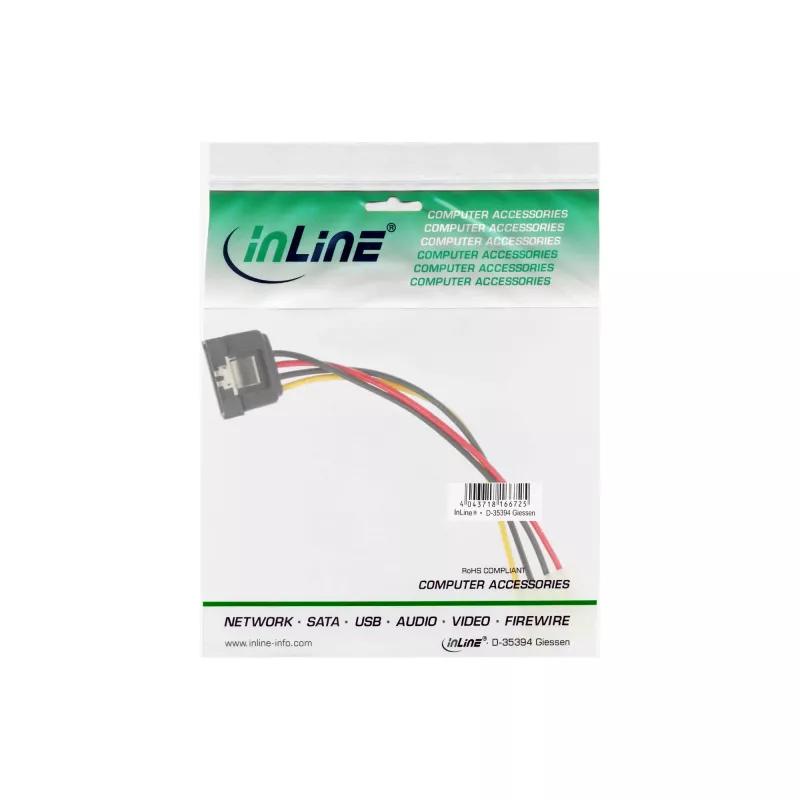 InLine SATA maitinimo adapterio laidas 4pin Molex / 15pin SATA su fiksatoriumi 0,15 m