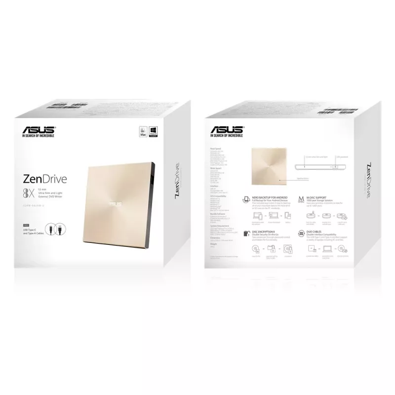 ASUS ZenDrive U9M išorinis DVD±RW optinis diskų įrenginys Auksinis