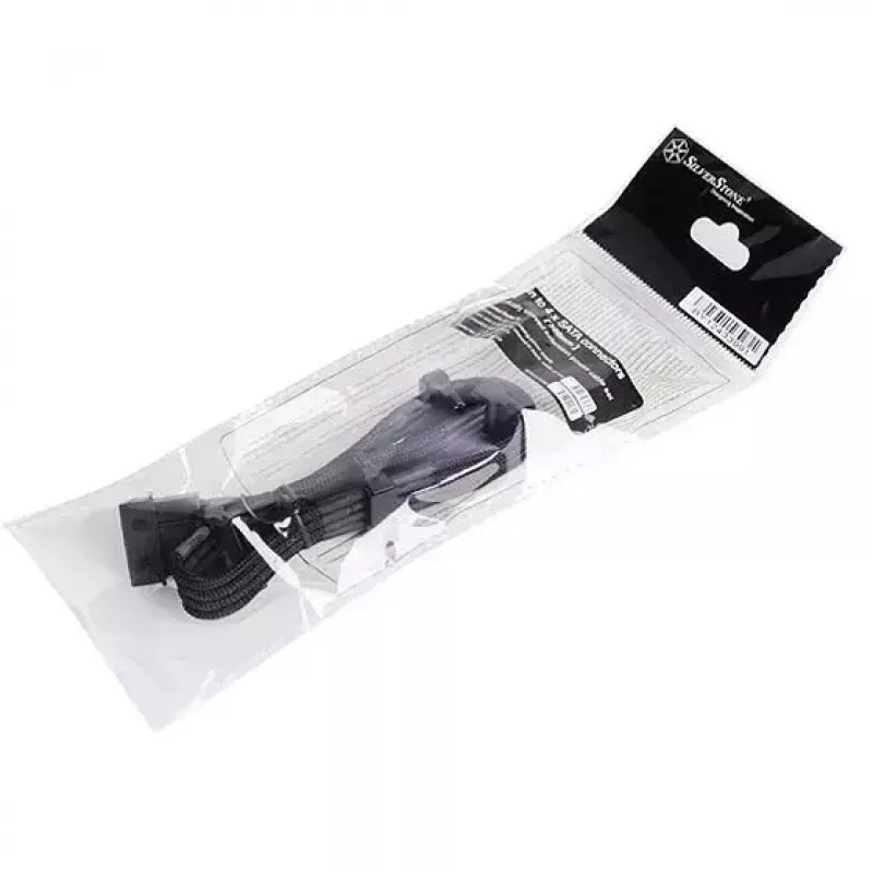 SilverStone SST-PP07-BTSB 4 kontaktų Molex–4x SATA prailginimo laidas, 300 mm, juodas