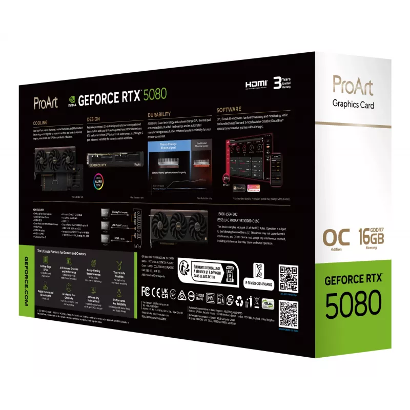 Vaizdo plokštė ASUS GeForce RTX 5080 16 GB GDDR7 PCIe 5.0, 256 bit, OC, 3 ventiliatoriai, 304 mm
