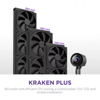 Viso viename skysčio aušintuvas NZXT Kraken Plus 360 12 cm juodas Fluid Dynamic Bearing