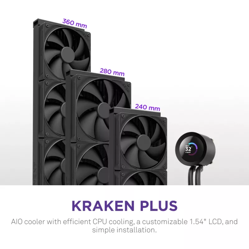 Viso viename skysčio aušintuvas NZXT Kraken Plus 360 12 cm juodas Fluid Dynamic Bearing