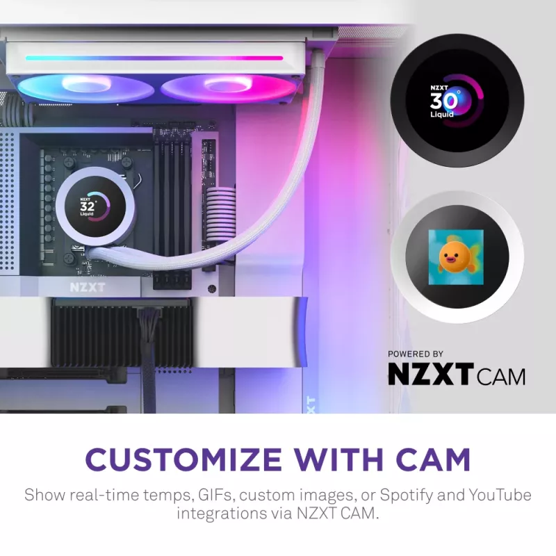 Vandens aušintuvas CPU NZXT Kraken Plus RGB 240 — 120 mm ventiliatoriai, FDB guolis, baltas