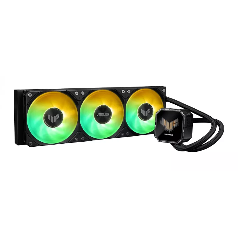 All-in-one skysčio aušintuvas ASUS TUF Gaming LC III 360 ARGB LCD — 360 mm radiatorius, 3x 120 mm ventiliatoriai, Socket AM5/AM4/LGA1700/LGA1200, Juodas
