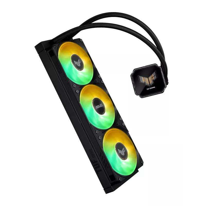 All-in-one skysčio aušintuvas ASUS TUF Gaming LC III 360 ARGB LCD — 360 mm radiatorius, 3x 120 mm ventiliatoriai, Socket AM5/AM4/LGA1700/LGA1200, Juodas