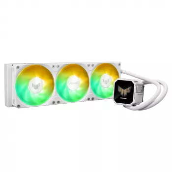 ASUS TUF Gaming LC III 360 ARGB LCD White Edition – skystas aušinimas CPU, 360 mm radiatorius, 3×120 mm PWM ventiliatoriai, LCD ekranas, baltas