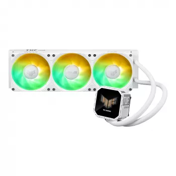 ASUS TUF Gaming LC III 360 ARGB LCD White Edition – skystas aušinimas CPU, 360 mm radiatorius, 3×120 mm PWM ventiliatoriai, LCD ekranas, baltas