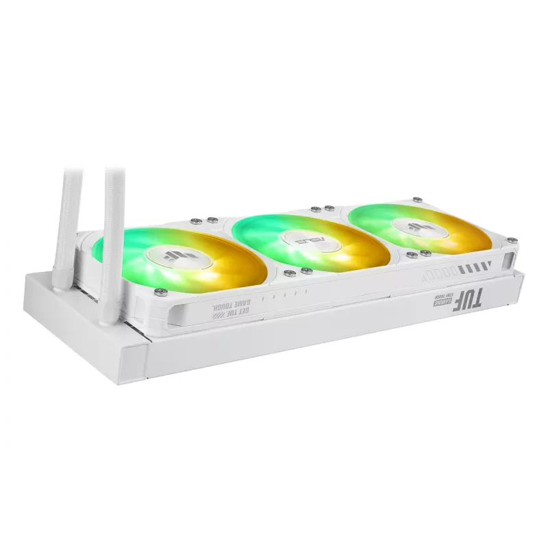 ASUS TUF Gaming LC III 360 ARGB LCD White Edition – skystas aušinimas CPU, 360 mm radiatorius, 3×120 mm PWM ventiliatoriai, LCD ekranas, baltas