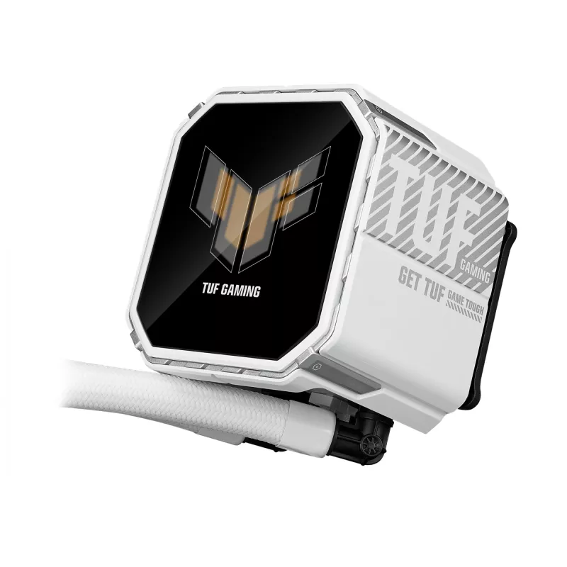 ASUS TUF Gaming LC III 360 ARGB LCD White Edition – skystas aušinimas CPU, 360 mm radiatorius, 3×120 mm PWM ventiliatoriai, LCD ekranas, baltas