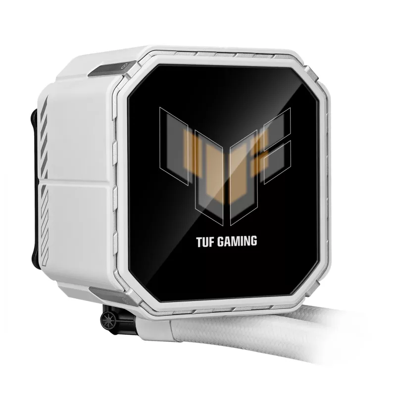 ASUS TUF Gaming LC III 360 ARGB LCD White Edition – skystas aušinimas CPU, 360 mm radiatorius, 3×120 mm PWM ventiliatoriai, LCD ekranas, baltas