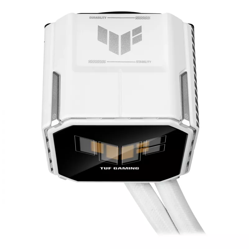 ASUS TUF Gaming LC III 360 ARGB LCD White Edition – skystas aušinimas CPU, 360 mm radiatorius, 3×120 mm PWM ventiliatoriai, LCD ekranas, baltas