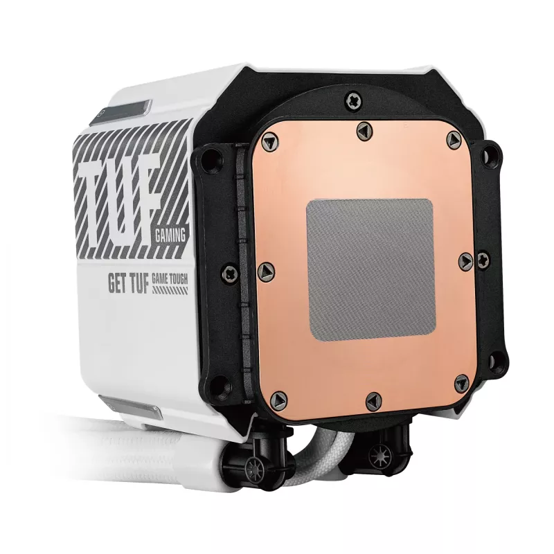 ASUS TUF Gaming LC III 360 ARGB LCD White Edition – skystas aušinimas CPU, 360 mm radiatorius, 3×120 mm PWM ventiliatoriai, LCD ekranas, baltas