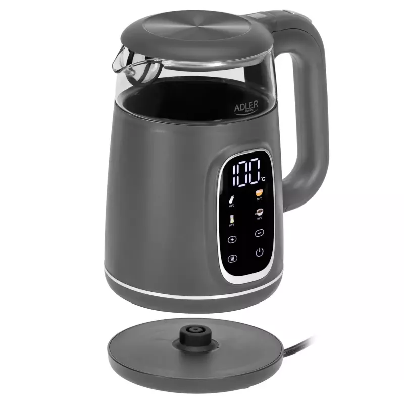 Elektrinis virdulys Adler AD 1305 G – 1.7 L, 2200 W, reguliuojamas termostatas, LED ekranas, pilka spalva