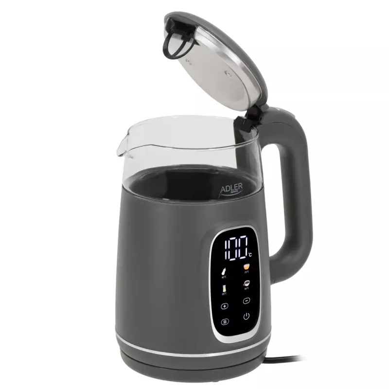 Elektrinis virdulys Adler AD 1305 G – 1.7 L, 2200 W, reguliuojamas termostatas, LED ekranas, pilka spalva