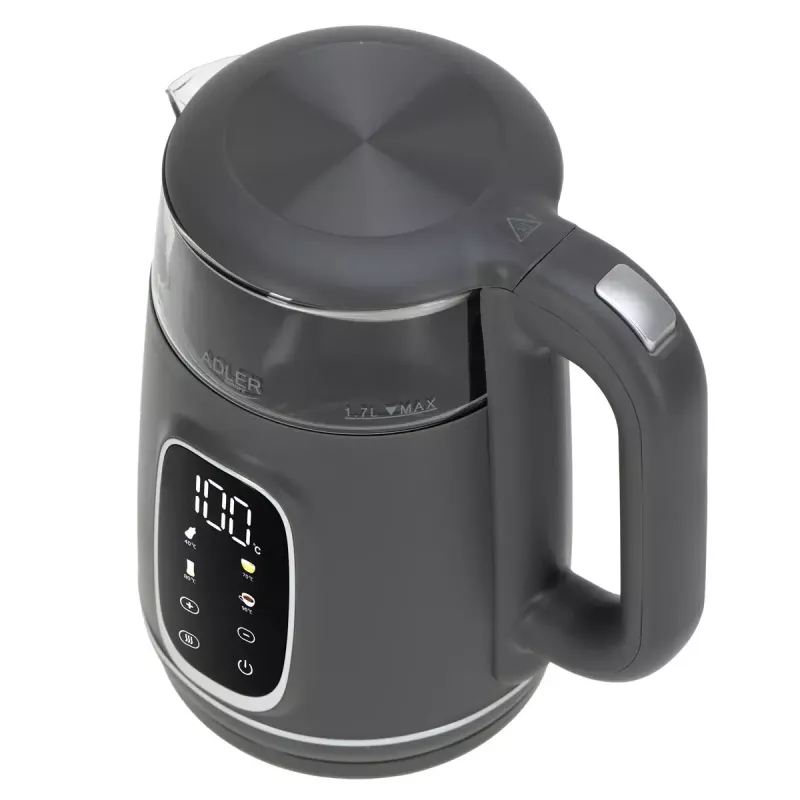 Elektrinis virdulys Adler AD 1305 G – 1.7 L, 2200 W, reguliuojamas termostatas, LED ekranas, pilka spalva