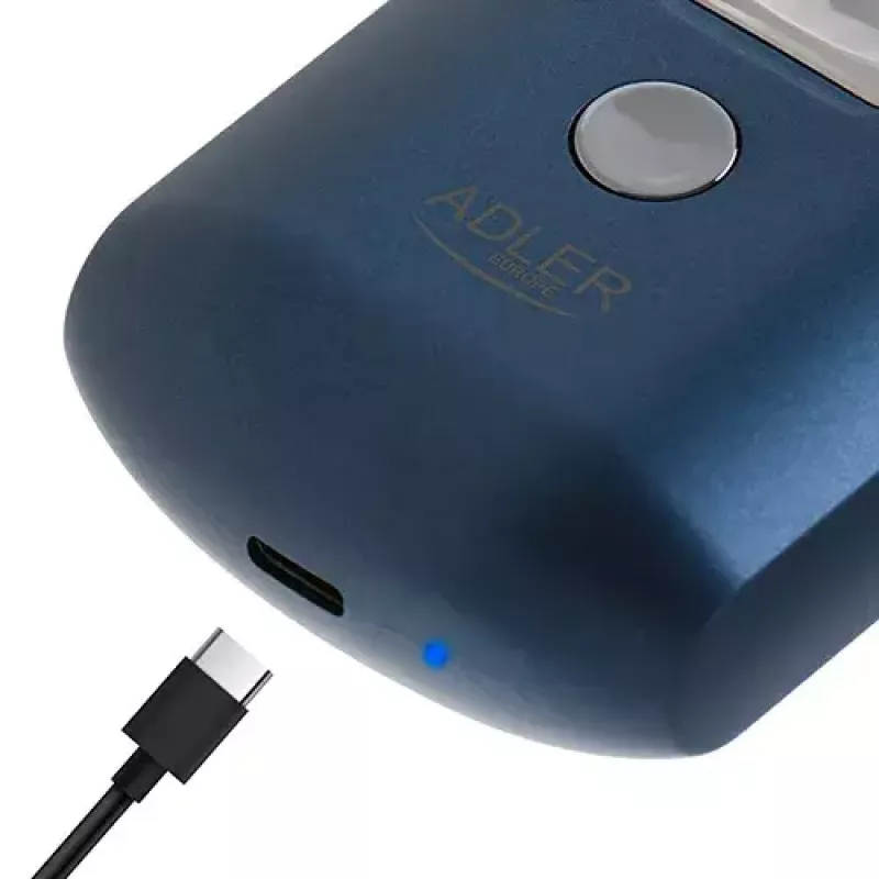 Rotacinis skustuvas Adler AD 2937, 2 rotacinės galvutės, įkraunamas Li-Ion 250 mAh, plaunamas, belaidis, mėlynas