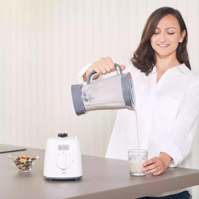 Stalo blenderis Black & Decker BXJB500E — 1,5 L stiklinis indas, 500 W, 2 greičiai, pulsavimas, ledo smulkinimas
