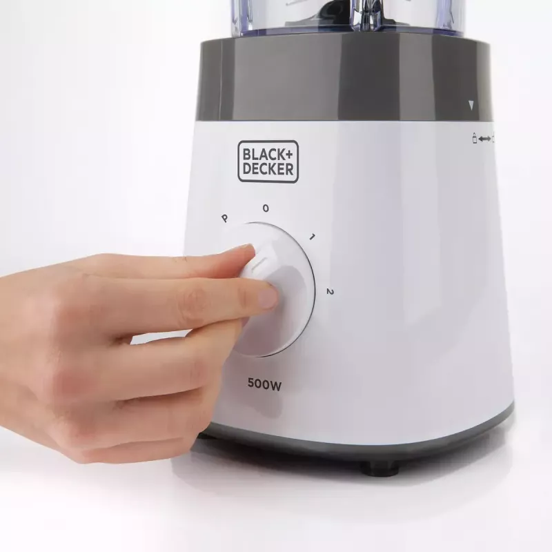 Stalo blenderis Black & Decker BXJB500E — 1,5 L stiklinis indas, 500 W, 2 greičiai, pulsavimas, ledo smulkinimas
