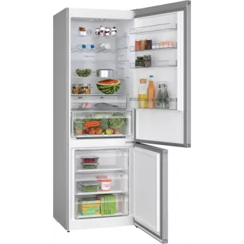 Laisvai pastatomas šaldytuvas-šaldiklis Bosch Serie 4 KGN497LDF — 440 l bendras, 311 l šaldytuvas + 129 l šaldiklis, NoFrost, LED ekranas, Nerūdijantis plienas