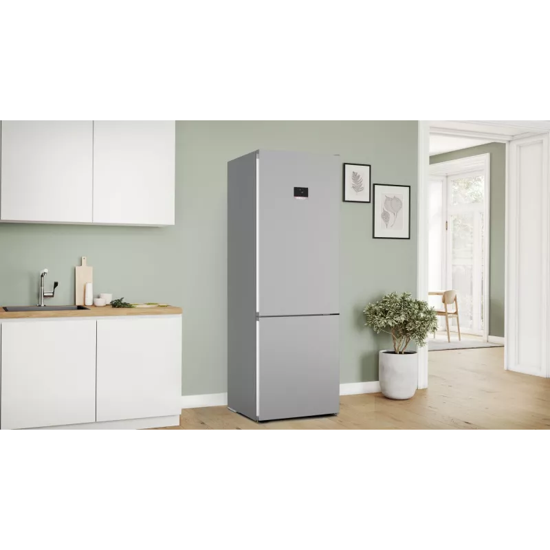 Laisvai pastatomas šaldytuvas-šaldiklis Bosch Serie 4 KGN497LDF — 440 l bendras, 311 l šaldytuvas + 129 l šaldiklis, NoFrost, LED ekranas, Nerūdijantis plienas