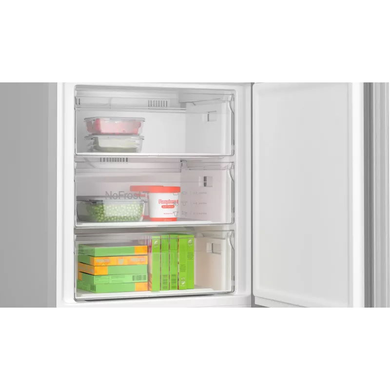 Laisvai pastatomas šaldytuvas-šaldiklis Bosch Serie 4 KGN497LDF — 440 l bendras, 311 l šaldytuvas + 129 l šaldiklis, NoFrost, LED ekranas, Nerūdijantis plienas