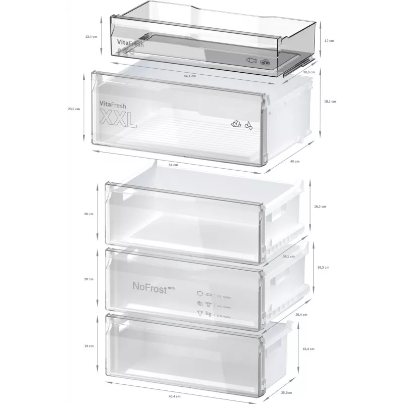 Laisvai pastatomas šaldytuvas-šaldiklis Bosch Serie 4 KGN497LDF — 440 l bendras, 311 l šaldytuvas + 129 l šaldiklis, NoFrost, LED ekranas, Nerūdijantis plienas