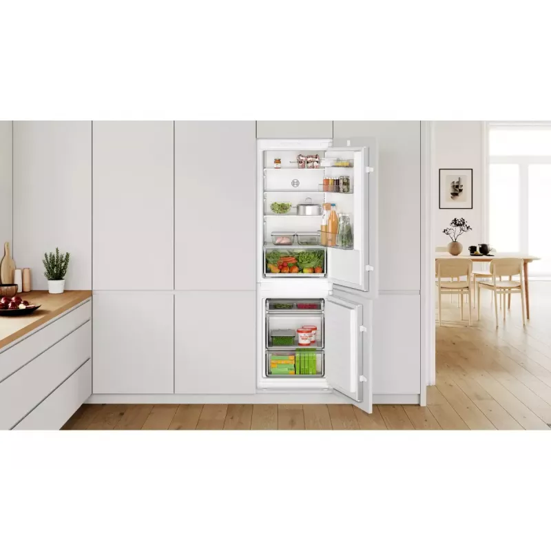 Įmontuojamas šaldytuvas-šaldiklis Bosch Serie 2 KIV86NSE0 — 267 l, apatinis šaldiklis, baltas, 177,2×54,1×54,8 cm, energijos klasė E